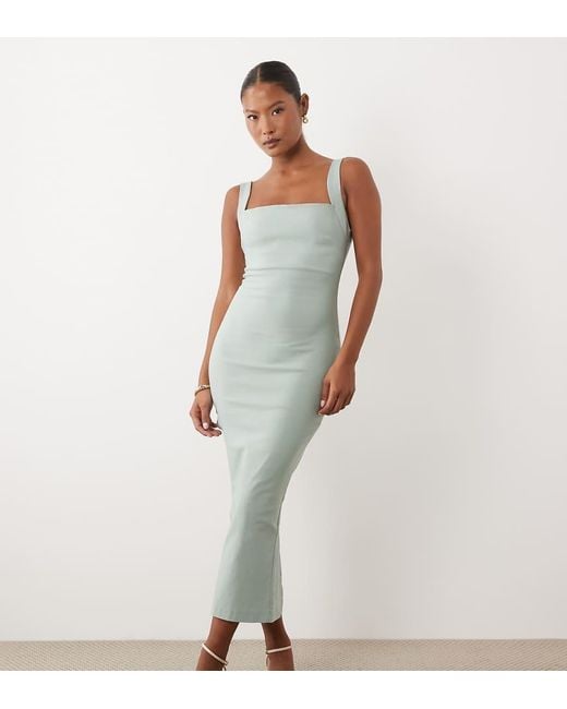 Vesper White Petite Bengaline Square Neck Scoop Back Midaxi Dress