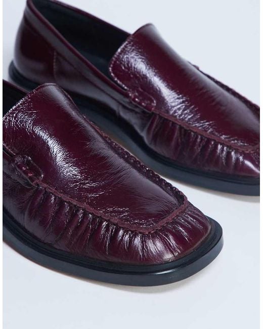 TOPSHOP Blue Premium Clover Real Leather Loafers With Ruched Detail