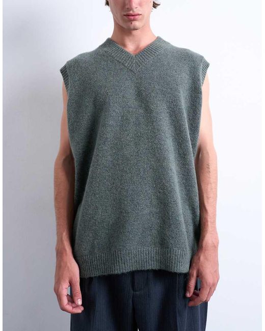 Chaleco Extragrande Con Cuello De Pico De Punto De Topman de hombre de color Gray