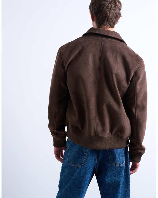 Topman Brown Faux Suede Harrington Jacket for men