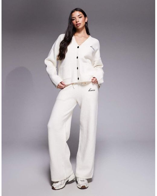 Kaiia Natural Wool Feel Knitted Embroidered Logo Button Through Cardigan Co-Ord