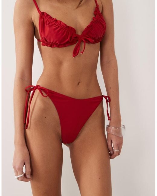Miss Selfridge Red Mix And Match Tie Side Ruched Bum Bikini Bottom