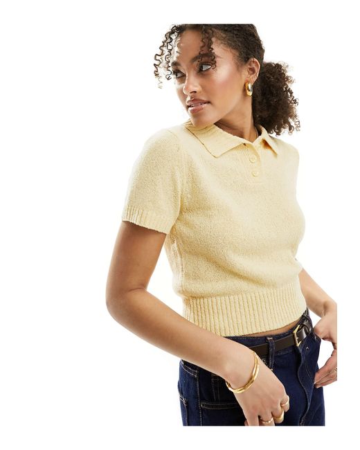 Stradivarius Natural Rustic Knit Polo Top