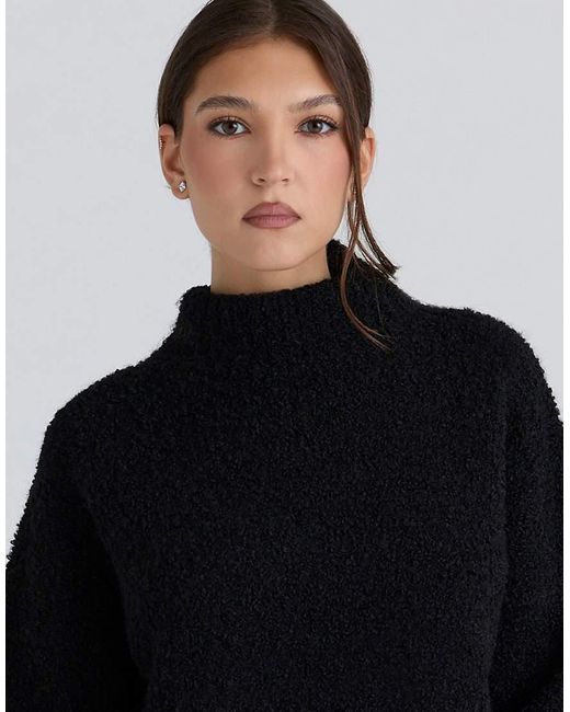 House Of Cb Blue Brooklyn Wool Boucle Knit Sweater