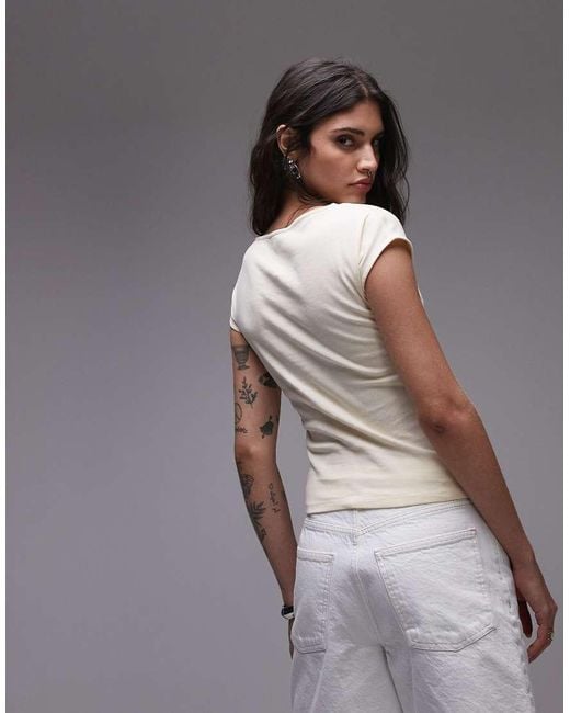 TOPSHOP Brown Graphic Del Sol Cap Sleeve Slash Neck Tee