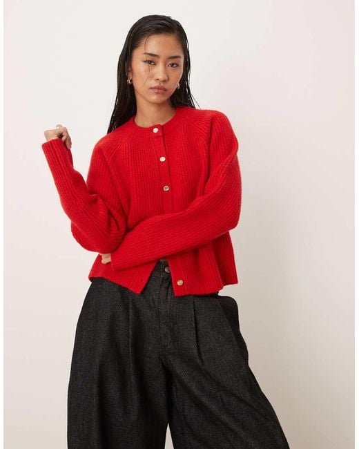 Abercrombie & Fitch Red Crew Neck Button Up Cardigan