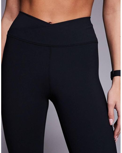 4505 Blue Micro Rib Knit Wrap Waist Slim Kick Yoga leggings