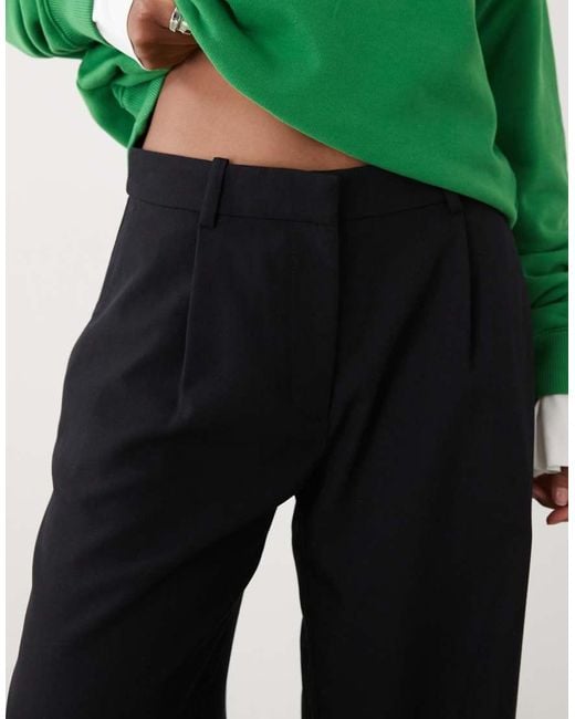 Weekday Black Dara Low Waist Wide Leg Trousers With Front Pleats