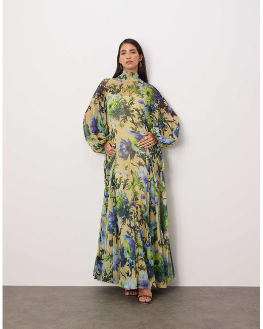 ARRANGE Green High Neck Trapeze Maxi Dress