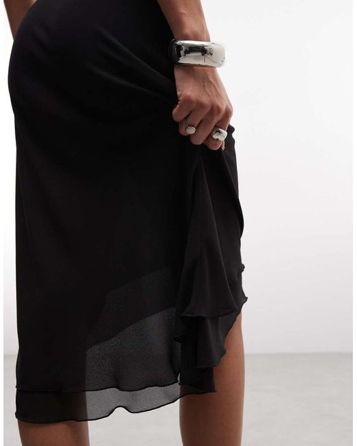 Weekday Black Asymmetric Chiffon Midi Skirt With Double Layer