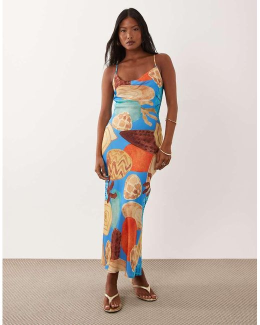 Never Fully Dressed Blue Petite Patti Satin Cami Bias Maxi Dress