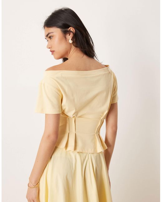 ASOS Natural Off Shoulder Cinched Waist Detail Tee