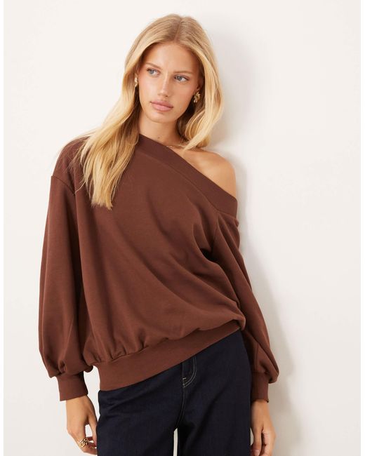 ASOS Brown Slouchy Off Shoulder Oversized Sweat