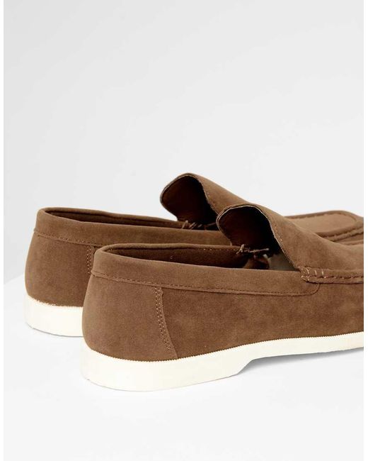 Threadbare Brown Faux Suede Slip On Loafers for men