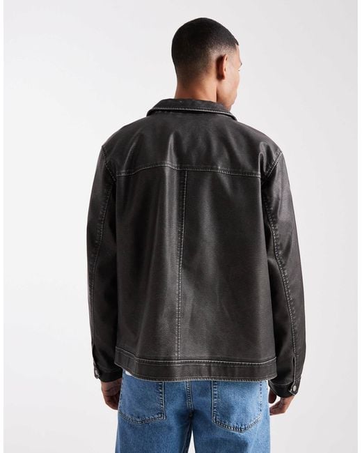 Jack & Jones – harrington-jacke aus kunstleder in Black für Herren