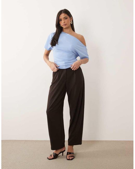 ASOS Blue Fallen Shoulder Cinched Waist Top