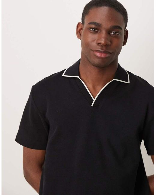 SELECTED Poloshirt Met Split Aan De Hals in het Black voor heren