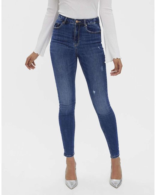 Vero Moda Blue – skinny-jeans aus mittelem denim