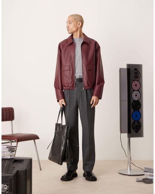 ASOS Gray Smart Wide Leg Brushed Texture Trousers With Front Pleats for men