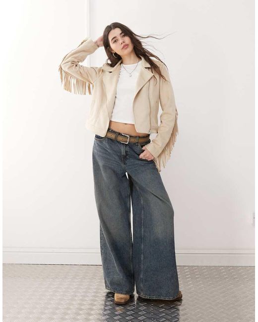 Noisy May Natural Fringe Biker Jacket