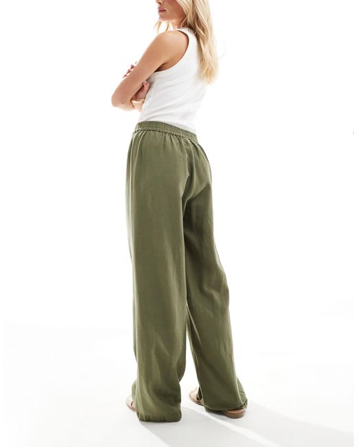Pantalon large toucher lin - kaki Pieces en coloris Green