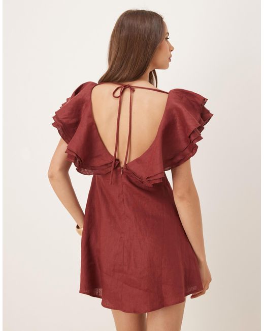 Vrg Grl Natural Party Nights Frill Detail Linen Mini Dress