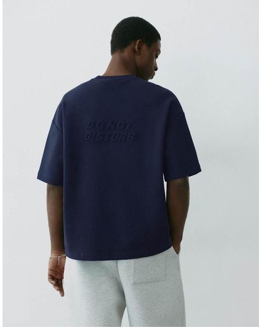 Pull&Bear Blue Heavyweight Raised Graphic T-shirt for men