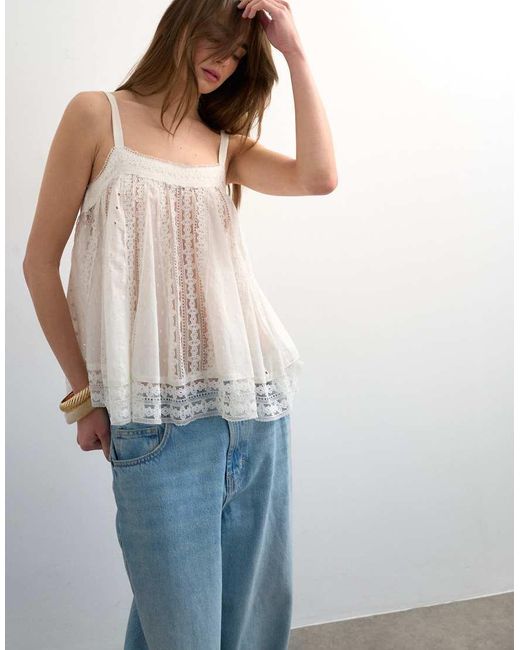 TOPSHOP Blue Broderie And Lace Top