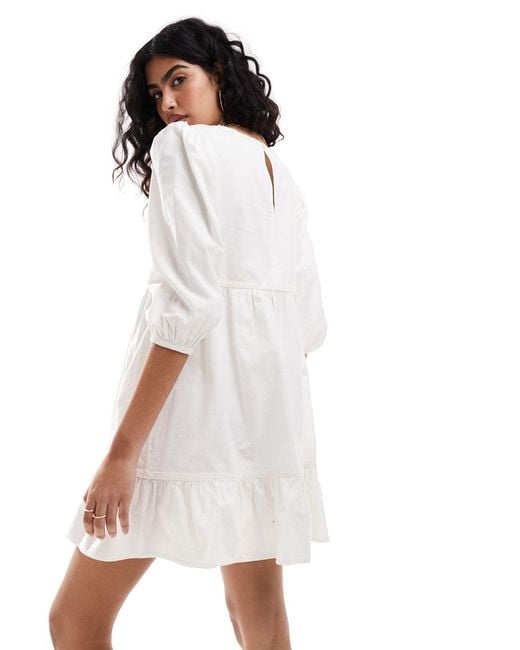 Miss Selfridge White Linen Blend Cutwork Lace Insert Smock Dress