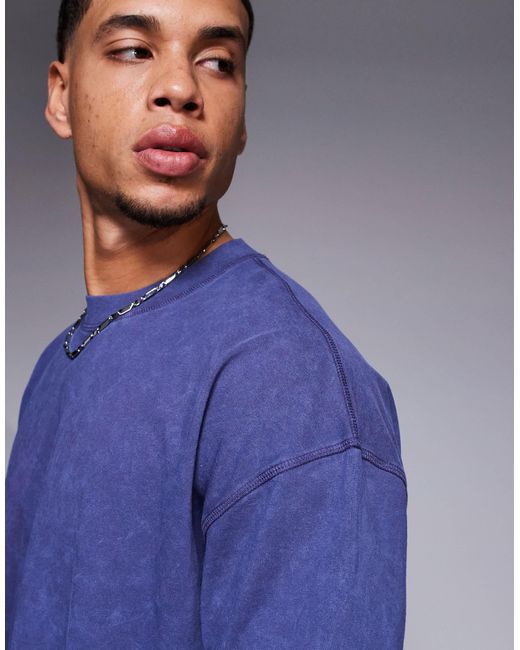 ASOS Blue Heavyweight Oversized Washed T-shirt for men