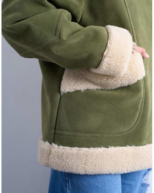 Chaquetón Extragrande De Antelina Y Borreguito De -Negro TOPSHOP de color Green