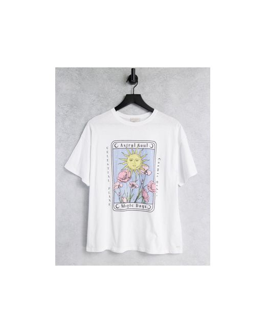 Pull&Bear White Oversized T-shirt With Sun Graphics