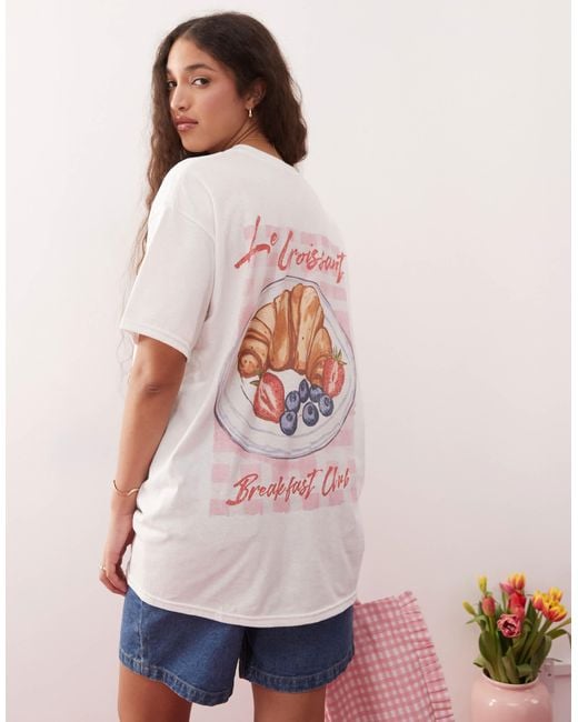 Miss Selfridge Pink Les Croissant Oversized Tee