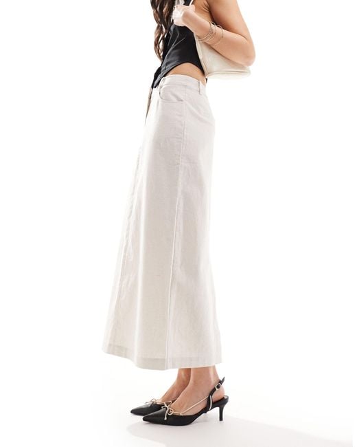 Whistles White Abigail Linen Tailored Midi Skirt
