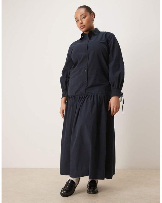 ASOS Asos Design Curve Long Sleeve Tie Detail Maxi Shirt Dress in Blue ...