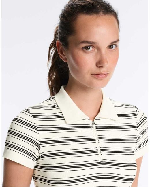 Oysho White Striped Seamless Short-Sleeved Polo Shirt