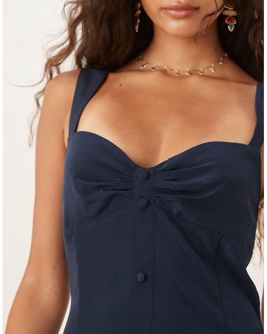 ASOS Blue Button Through Satin Slip Mini Dress