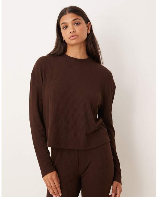 ASOS Brown Mix & Match Rib And Trim Long Sleeve Top