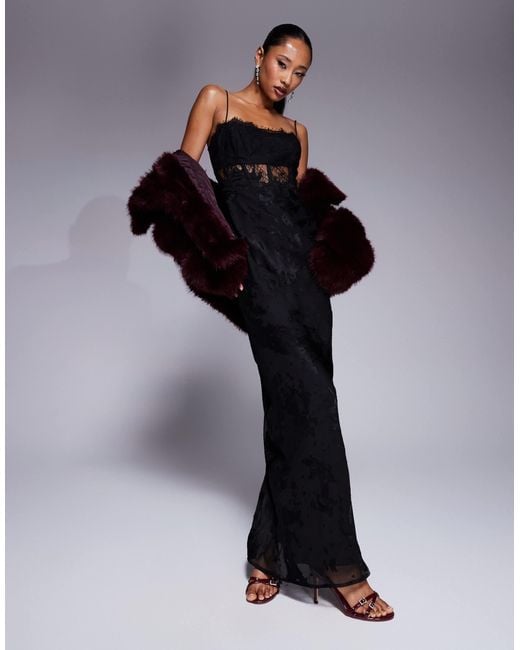 Karlene Midi Dress - Ruched Corset Burnout Dress in Black and Brown