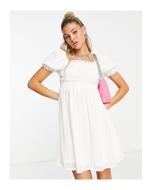 Daisy Street Mini Milkmaid Tea Dress With Puff Sleeves in White Lyst