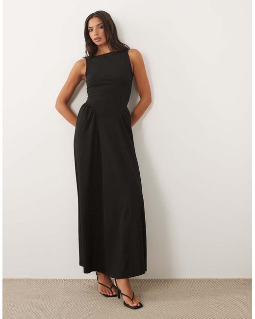 ASOS Black Boat Neck Waist Detail Midi Dress