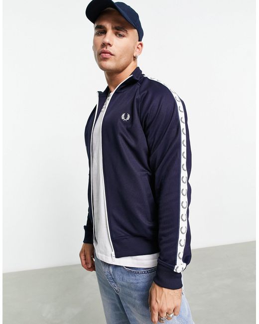 Fred Perry Taped Track Jacket in Blue for Men | Lyst