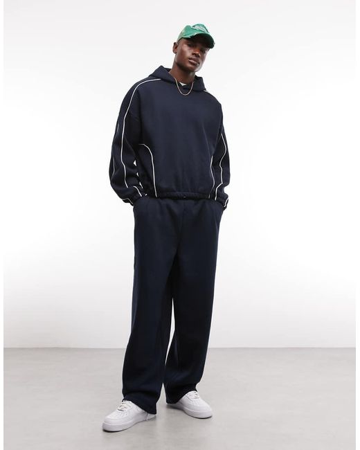 ASOS Blue Co-ord Extreme Oversized Boxy Hoodie With Piping for men