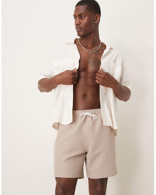 Abercrombie & Fitch Natural 7 Inch Drawstring Swimming Trunks for men