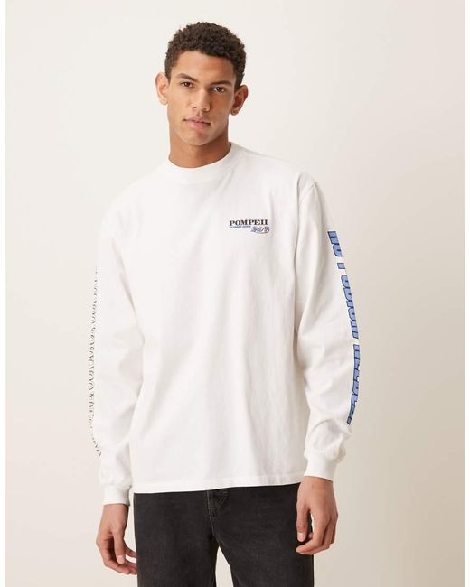 Pompeii UK White Pompeii 100% Cotton Long Sleeve T-shirt With Logo Back Print for men