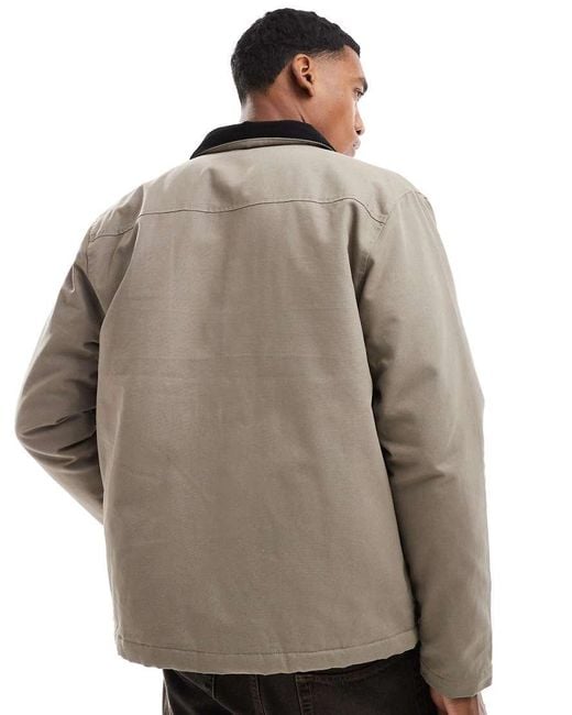 Threadbare Gray Canvas Jacket With Cord Collar for men