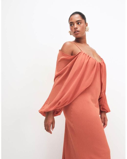ASOS Red Asos Design Curve Draped Maxi Dress With Draped Blouson Sleeve & Tassel Tie