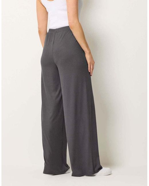 Long Tall Sally Gray Ribbed Wide Leg Trousers
