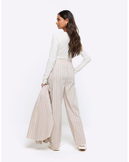 River Island White Stripe Straight Pull On Trousers