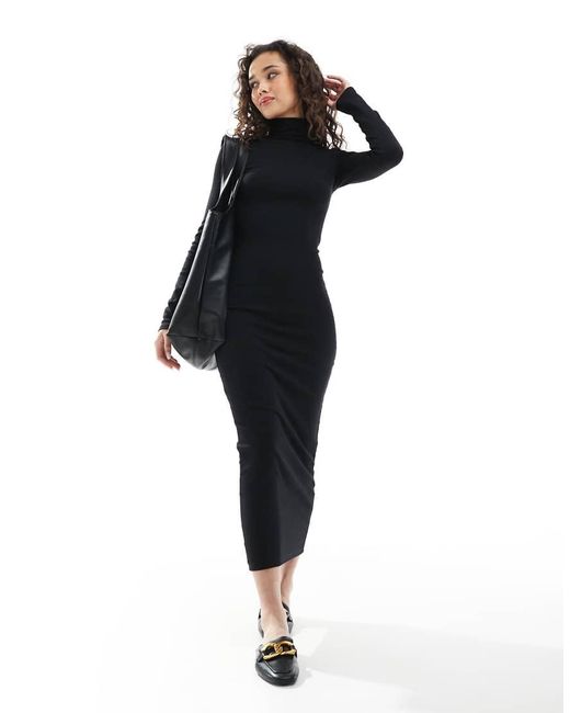Pull&Bear Black Long Sleeve Midaxi Dress